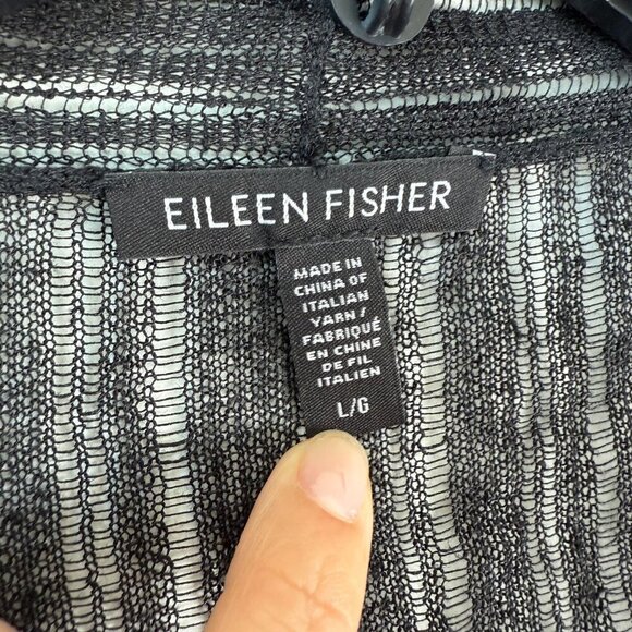 Eileen Fisher Cardigan Organic Italian Linen Blend Open Knit Duster Black L - Picture 14 of 14